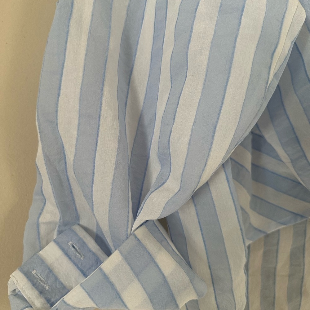 Umgee Light Blue and White Striped Button-Up Shirt - Picture 6 of 8